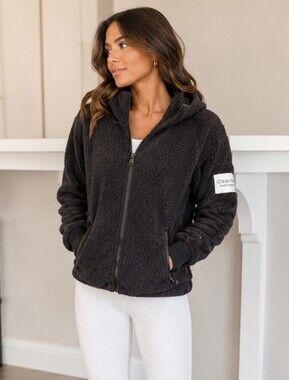 Calvin Klein Black Sherpa Zip-Up Hooded Jacket